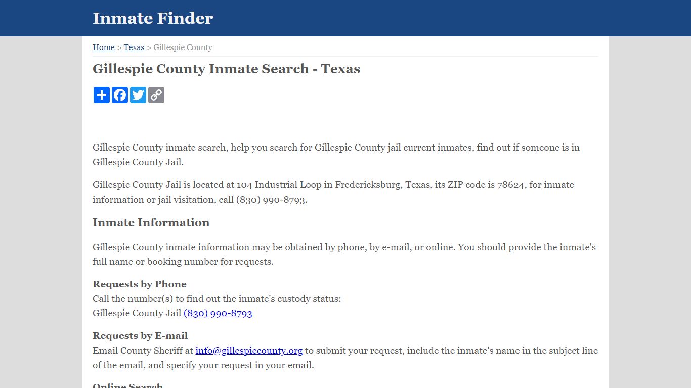 Gillespie County Inmate Search - Texas