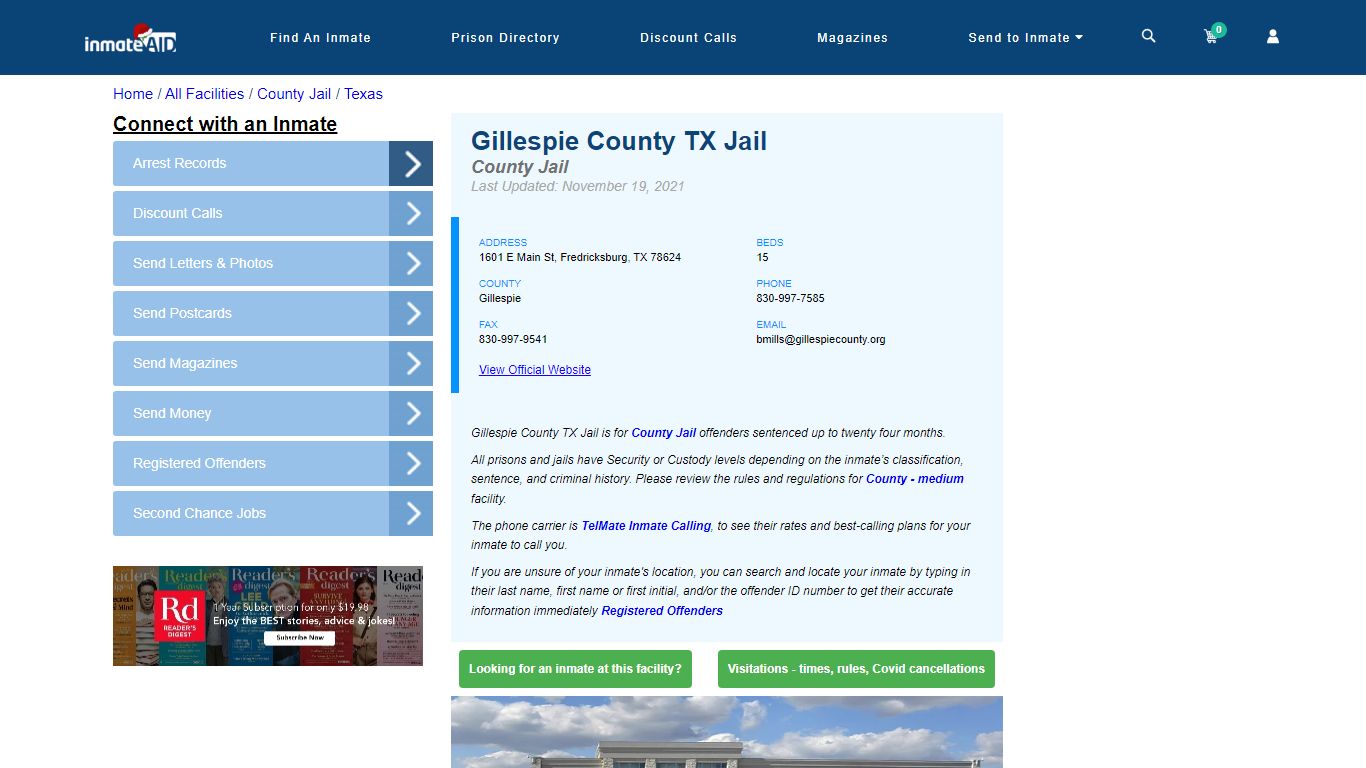 Gillespie County TX Jail - Inmate Locator - Fredricksburg, TX