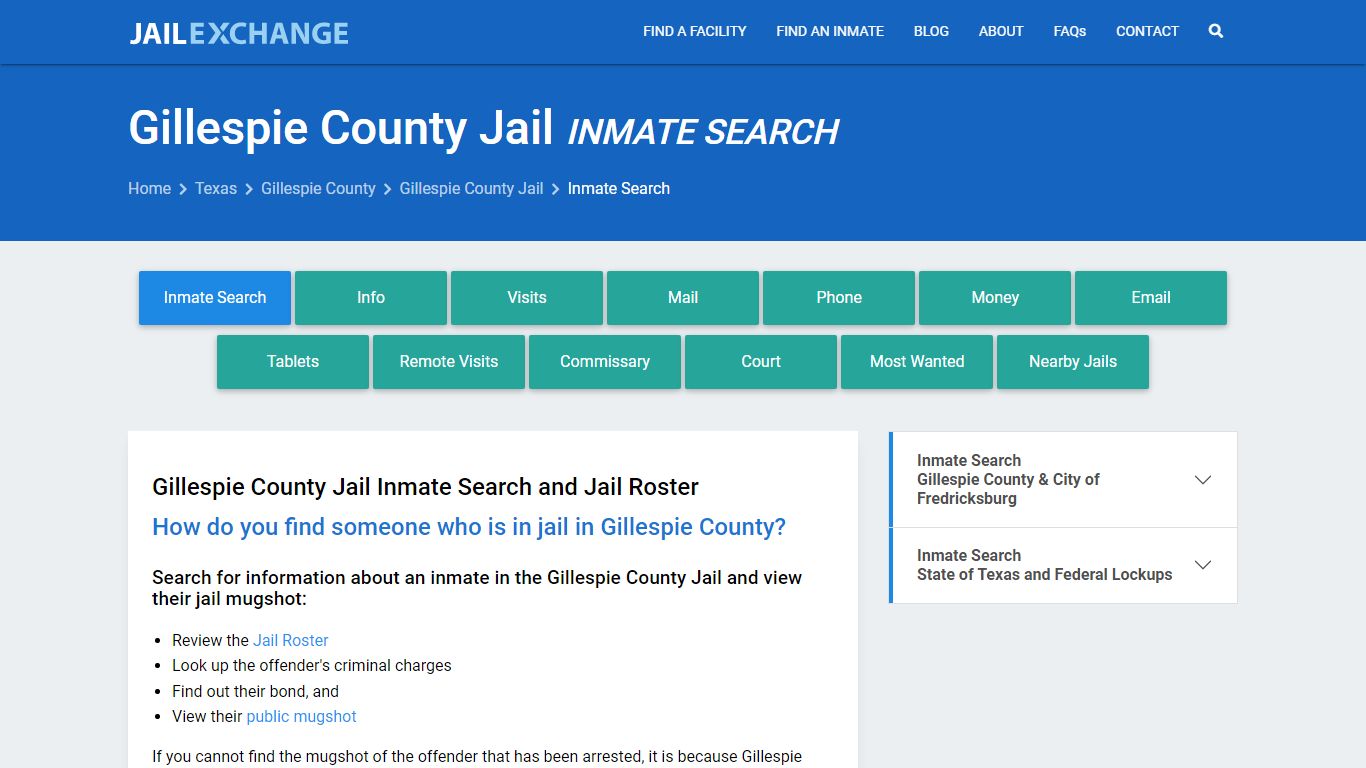 Gillespie County Jail Inmate Search - Jail Exchange